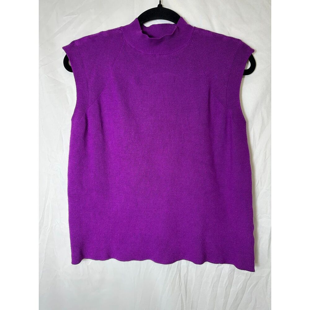 Worthington Women's Mock Neck Sleeveless Pullover Sweater, Size L Purple
